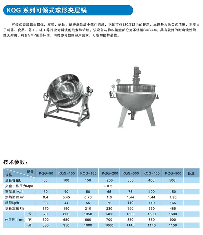 KQG系列可倾式球形夹层锅