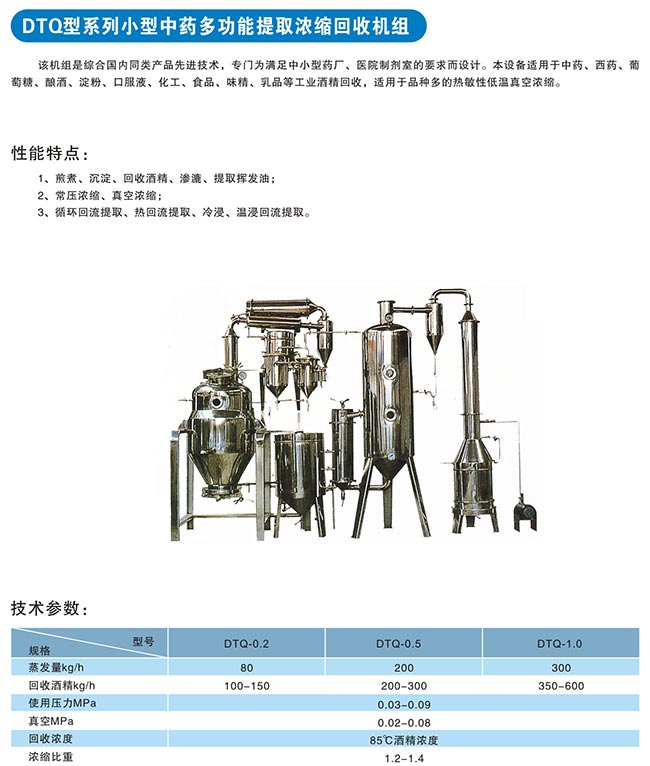 DTQ型系列小型中药多功能提取浓缩回收组